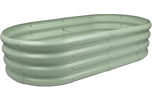 Harbour Housewares Raised Garden Bed - Green - 120 x 60cm - Rounded - Bottomless Metal Raised Bed Galvanised Steel Planter Box for Growing Outdoor Plants, Vegetables, Flowers and Herbs