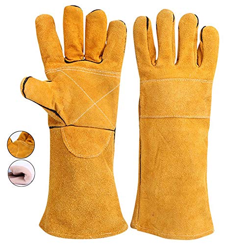 Preisvergleich Produktbild AidShunN Lange Lederarbeitshandschuhe - Haushaltsgärtner Rigger - Bauwiederherstellung - Hitzebeständige Baumwollfutterheftschweißer Holzbrenner Herd Feuerzubehör