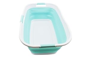 SAMMART 44L Cesto portabiancheria pieghevole in plastica da, contenitore pieghevole pop-up, salvaspazio, capacità d'acqua: 35 L (1, bianco/verde mare), dimensione: 64,8 x 48 x 26cm