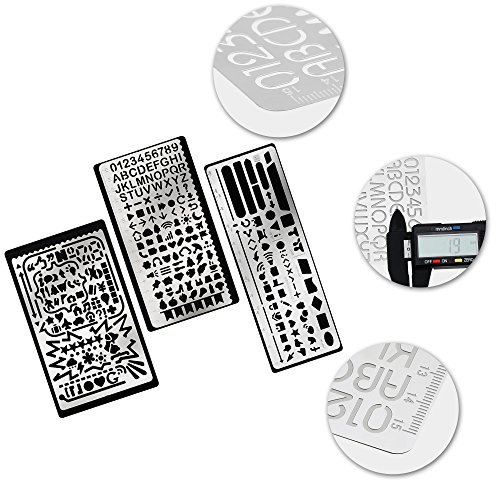 GIMARS 3 Stück Edelstahl Schablone Malen Multifunktionale Zeichnung Lineal – Zusatz mit einer tragbaren Reißverschlusstasche – Set ideal für Bullet Journal, Scrapbooking, Karten und Craft Projekte - 4