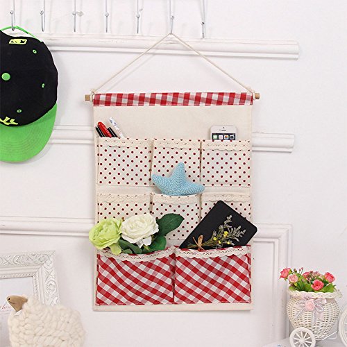 Yiuswoy Tür Zurück Aufbewahrungs Baumwolltuch Aufbewahrungstasche Türtasche Bad Hängenden Stoff Tasche Hängeorganizer – Rot Punkte - 4