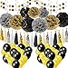 Produktbild Artoper 62 Stück Party Deko Set, Pompoms Blumen, Spiral Girlanden, Quasten Girlande, Punkte-Girlande und Luftballon für Geburtstag Hochzeit Baby Dusche (Schwarz)