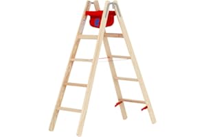 Hymer Holz-Stufenstehleiter 71499, beidseitig begehbar 2x5 Sprossen Arbeitshöhe 2,85 m