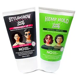 Super Smelly - Combo of - Style & Grow hair gel | Hemp Hold and Style Hair Gel | For Strong Hold with Wet Look Natural Hair Gel | For Men and Women | For Nourishing ,Styling & Strong Hold | 100 ml each |