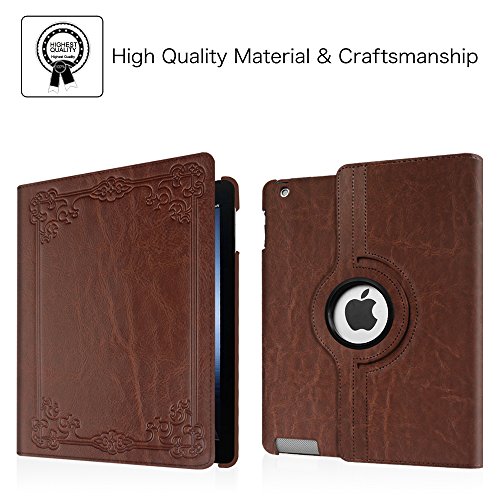 Fintie Apple iPad 2 / iPad 3 / iPad 4 Retina Hülle Case Schutzhülle Etui Tasche – 360 Grad Rotierend Stand Smart Cover mit Auto Schlaf / Wach Funktion, Vintage Brown - 2