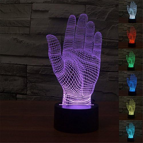 3D Visual Lamp Optical Illusion Led Night Light, Elsley Amazing 7 Colors Palm Shape Touch Sensitive Switch Lamps with Acrylic Flat, ABS Base, USB Charge for Home Decor