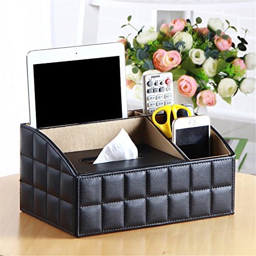 Yiliay Modern Design Desktop Leather Storage Box Office Storage Tissue Box-Black/L
