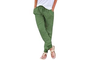 riou Pantalones Mujer Verano Frescos Talla Grande Lino de Algodón Cintura Alta Pierna Ancha Baggy Suelto Pantalón Largo Ligeros Pantalón de Chándal Suave y Cómodo Danza Pilates Yoga Pants