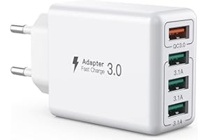 SCCVEE Ładowarka USB, 4-portowy adapter do ładowania USB z szybką ładowarką Smart QC 3.0 o mocy 33W kompatybilny z iPhone 12/13/14/15/Samsung Galaxy S22/23/S24/Xiaomi/Huawei/OnePlus itp