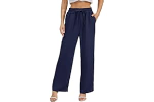 Fourindo Hosen Damen Weites Bein Sommerhose Damen Leicht Elegant Hose Causal Locker Hohe Taille Stoffhose Freizeithose Palazzo Hose mit Tunnelzug