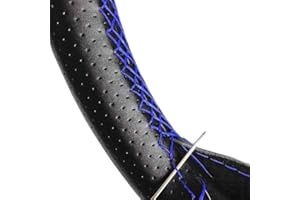AUTOZOCO Funda para Volante con Agujas E Hilo, Cubierta para Volante, Protector Volante para Coser, Funda Volante Anti Deslizante, Apto para diámetro 37/38 cm, Negro con Hilo Azul