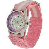 Reflex Kinder Zeitlernuhr rosa & weißes Klett-Stoffarmband REFK0005 + Uhr Lesen Urkunde