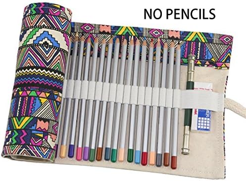 Gabriellay Bohemian Large Capacity Canvas 48 Slots Roll Up Pencil Case Pencil Bag Storage Bags