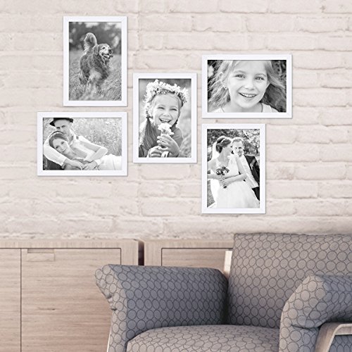 5er Bilderrahmen-Set 21×30 cm DIN A4 Photolini Basic Collection Modern Weiss aus MDF inklusive Zubehör / Bilderrahmen-Collage - 4