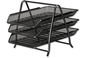 KAV – Bac de Classement en maille empilable A4 pour Bureau en Papier et Documents Courrier 3 Paniers, Organiseur de Bureau 3 Etages en maille Métallique pour Le Bureau ou La maison, Noir