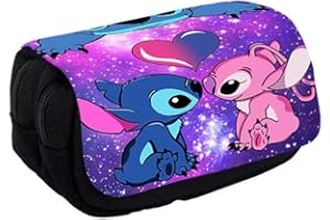 GUJEY Trousse à Crayons Stitch, Trousse à Crayons Cartoon, Sac de Papeterie Stitch de Grande Capacité, Trousse à Crayons de Papeterie de Bureau Portable avec Fermeture à glissière(C)