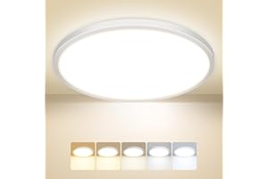 Peasur Bathroom Light, 3000K/3500K/4000K/5000K/6500K 5 Color Temperature LED Ceiling Light, 24W 2800LM, IP54 Waterproof, Round, Modern, Flush Ceiling Light for Bathroom, Kitchen, BedroomØ30CM(White)