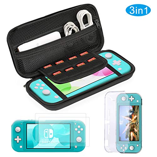 Bestico Kit de Accesorios para Nintendo Switch Lite, Protección Funda para Nintendo Switch Lite 2019, Transparente Carcasa, Vidrio Templado Protector de Pantalla para Nintendo Switch Lite (2 Piezas)