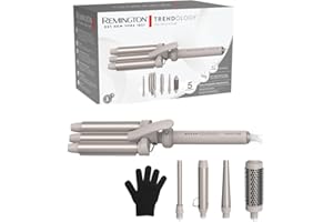 Remington Trendology CI41MS5 - Rizador de pelo 5 en 1 (plancha ondulada, cepillo redondo de 38 mm, 3 rizadores de 13 a 33 mm, pantalla LED de 130 °C – 210 °C, ondas de playa, rizos en espiral y rizos