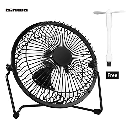 USB Ventilator, Binwo Ruhiger Persönlicher Mini Tischventilator, Tragbarer Metall-Lüfter für Büro, zu Hause, Schule und Camping, Hohe Kompatibilität, Energieeinsparend, 360 Grad Drehung, 6 Zoll (Schwarz)