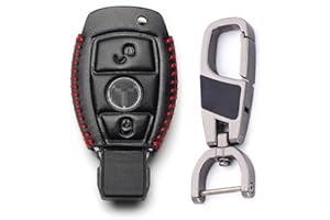 ontto Leather Car Key Fob Cover for For Mercedes Benz A B C E G K R S Class AMG CLA GLA VITO GLE ML GLK CLK Keyring accessories Key Case Remote key Shell key Holder keychain Protector 2 Buttons Red