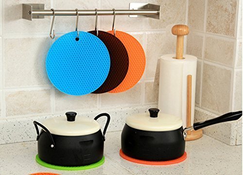Silikon Topfuntersetzer, 4 extra dick Mehrzweck Silikon Abtropfmatte, Silikon Topflappen, Untersetzer, rutschfest hitzebeständig Hot Pads für Home Küche Verwendung – Rund - 6