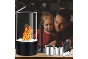 ‎CHMMY CHMMY Tischkamin Ethanol Kamin Tischfeuer für Indoor & Outdoor Bioethanol Kamin Unendlicher Brenndauer Balkon tischkamin deko Natursteinen(200g) Burning Chambers Glaskamin mit Löschstab