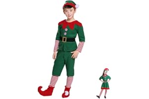 DONY Elfo di Natale Costume da Bambini,Elfo Costume Natalizio per bambini Ragazzo Ragazza,Set Costume da Elfo Natalizio Verde,Costume Gioco di Natale Capodanno Carnevale di Cosplay Mascherata Halloween