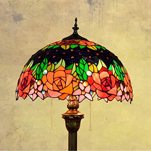YJFFAN 16-Zoll-Fußboden Lampe Tiffany Style Buntglas Vintage Rose Floor Uplighter Wohnzimmer Dining Bar Leuchte E27 Reißverschluss Steh Licht