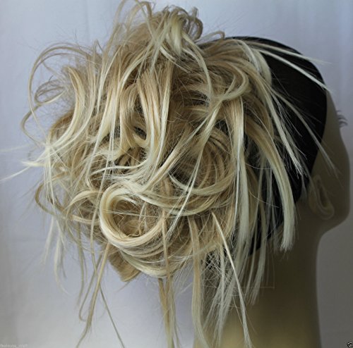 New Tousled Synthetic Hairpiece Scrunchies Straight Elastic updo Scrunchy BUN Brown Blonde Instant Ponytail wig Hairdo (Mix Light Blonde 5 #16-613)