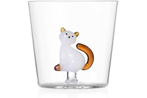 Ichendorf Milano Tumbler Gatto, Bianco con Coda Ambra, Collezione Tabby Cat, 35 cl, Vetro Borosilicato, Fatto a Mano