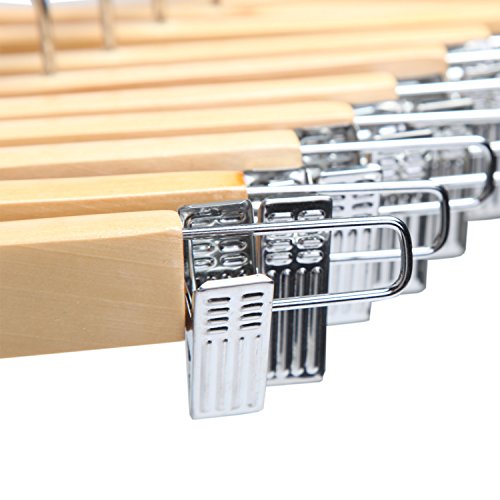 LOHAS Home® naturfarbige Holzkleiderbügel für Hosen und Schoss mit zwei Einstellbaren Anti-Rost-Clips, 10er-Pack - 5