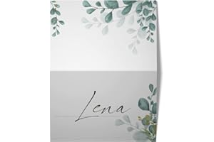 ‎BARTSCHIBÄR Bartschibär 25 hochwertige Tischkarten für die Hochzeit – Geburtstag – Konfirmation – schönes Eukalyptus Design - Namenskarten, Platzkarten