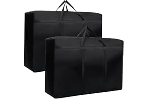 HIKPACKER 2 Stück Große Aufbewahrungstasche, 80 x 46 x 24cm Oxford Heavy-Duty Umzugstaschen mit Reißverschlüssen, Wasserdichte Tragetaschen, für Kissen Kleidung Bettwäsche Aufbewahrung Umzug (Schwarz)