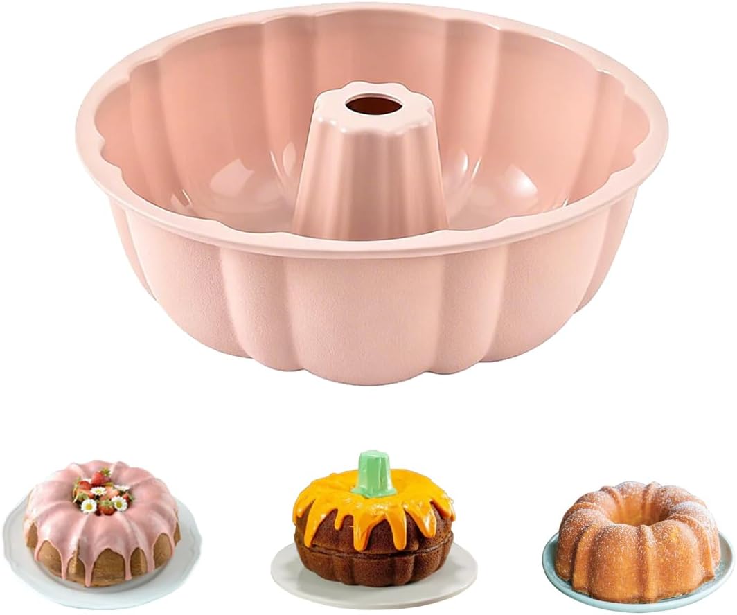 WWYSSZ Molde Rosco Alto 25cm Molde Silicona Bizcocho Agujero, Moldes Silicona Reposteria, Molde para Antiadherentes, Apto para Lavavajilla, para Pasteles,Gelatinas, Pan,Chocolates(Rosa)