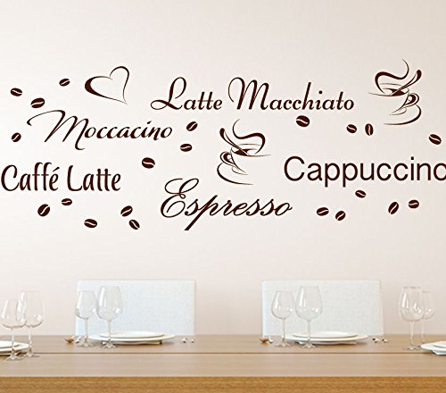 Wandora G006 Küche Latte Macchiato Moccacino Cappuccino Espresso Caffe Latte Kaffeebohnen Wandaufkleber Wandsticker braun Kreativset