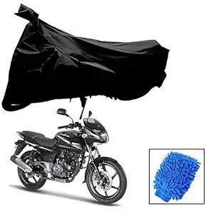 Riderscart All Season (Weather) Waterproof Bike Cover for Bajaj Pulsar 180 Indoor Outdoor Protection Combo with Storage Bag and Microfiber Glove (Black)
