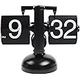 mooas Flip Desk Clock (Black), Retro Vintage Design Auto Flip Clock Desk Clock Table Clock Large Number Battery Powered Internal Gear Operated Home Décor Ideal for Home Office School Hotel Café