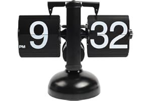 mooas Flip Desk Clock (Black), Retro Vintage Design Auto Flip Desk/Table Clock Large Number Battery Powered Internal Gear Operated Home Décor Ideal for Home Office School Hotel Café