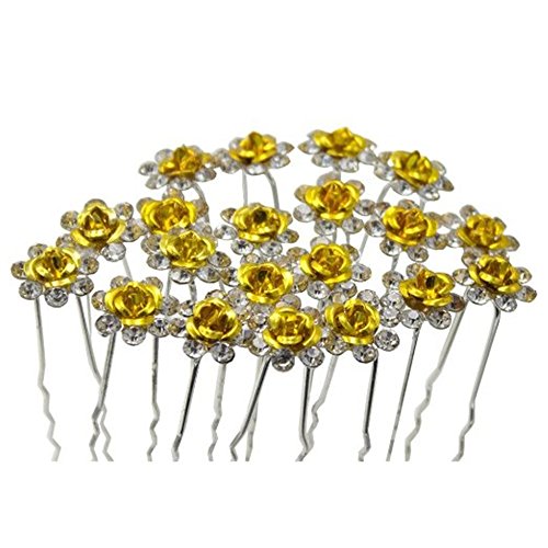 tianqin WY Lovely Charming 20pcs Boda Novia Baile Partido Crystal brillantes de metal en forma de U horquillas perla flores pelo Clips Clips de dama