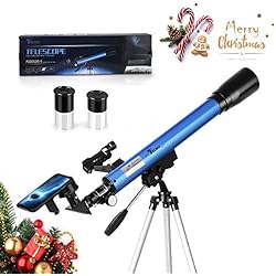 TELMU Télescope Astronomique - F60050M/5 Télescope réfracteur avec 45 ° Miroir Diagonale et Red Dot Observer, oculaire - H 12,5 mm et H 20 mm, Cadeau pour débutants et Enfants
