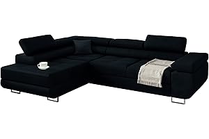 ‎KREATIVE FURNITURE & DESIGN KREATIVE FURNITURE & DESIGN Ecksofa mit Schlaffunktion L-Form, Sofa Couch mit Bettkasten, 3-Sitzer Eckcouch, Schlafsofa für Wohnzimmer, Big Sofa Couch mit Schlaffunktion, Sofabezug (Ottomane Links)