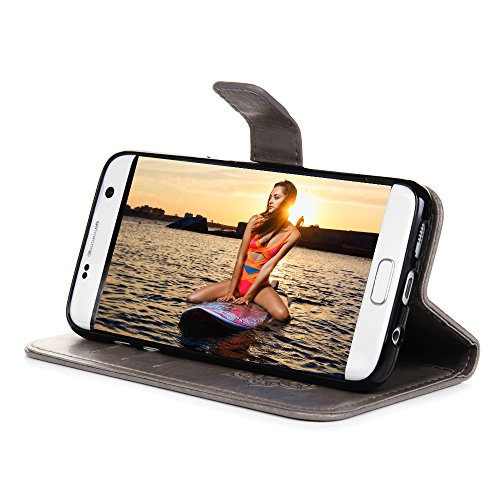 Badalink Für Samsung Galaxy S7 Edge Hülle PU Leder Lederhülle Tasche Case Cover Druck Campanula Totem Design Grau Gray Brieftasche Wallet Flip Case Schutz Etui Schale im Bookstyle mit Weich Handschlaufe Standfunktion Karteneinschub und Magnetverschluß für Samsung Galaxy S7 Edge Duos G935F 5.5″ Premium Ledertasche - 7