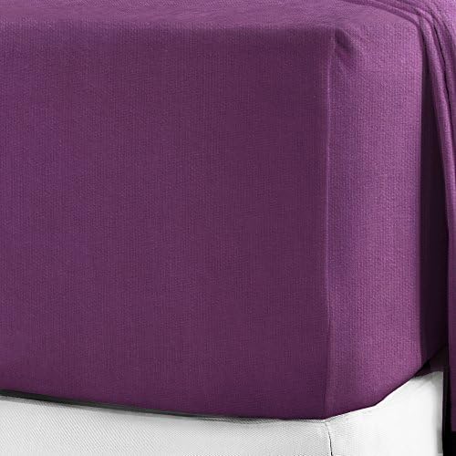 BuyJoy 100% Brushed Cotton Soft Flannelette 25CM/10" Fitted Single Double Super King Size Bedding Bed Sheet Pillow Case Set (King, Purple)