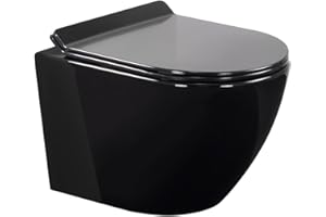 MOMENTS OF GLASS Inodoro suspendido FRANCO Easy Clean Rimless/Rimfree (sin borde) incl. asiento con mecanismo de cierre suave + extraíble en NEGRO