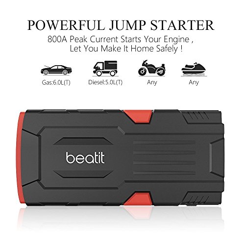 Beatit 800A Peak 18000mAh Arrancador de baterías Arrancador de coche Con cables inteligentes (Motores Gasolina 6.0L o Diesel 5.0L) Batería automática Power Booster Power Pack Banco de energía del teléfono con puertos de carga inteligentes