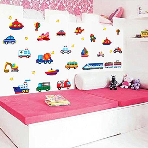 Kinder Zug Auto Hubschrauber Wandtattoos Wandaufkleber Wandsticker für Kinderzimmer Dekoration DIY - 4