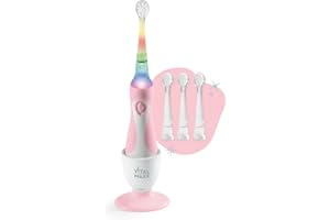 VITALmaxx Spazzolino elettrico per bambini | Extra delicato a partire da 6 mesi, incluse 3 spazzole di ricambio con setole morbide | Spazzolino per bambini con luce LED e timer intelligente | Rosa