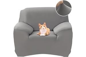 Jaotto Funda para Sofa 1 Plazas Funda Cubre Sofa Ajustable Fundas de Sofá Elasticas Extraíbles Lavables Antideslizante Protector Cubiertas de Sofá con Brazos de Sala de Estar,Griza