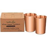 SoulGenie HealthAndYoga&trade; qCup Saf Bakır Bardaklar İ&ccedil;me - Ayurveda Sağlık Saf Bakır Bardak - 2 adet. set - 250 ml (8 oz) (D&uuml;z)